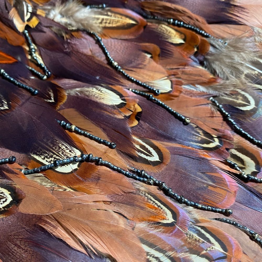 Ralph Lauren Vintage Brown Ruched Silk Taffeta Pheasant Feather Cocktail Dress